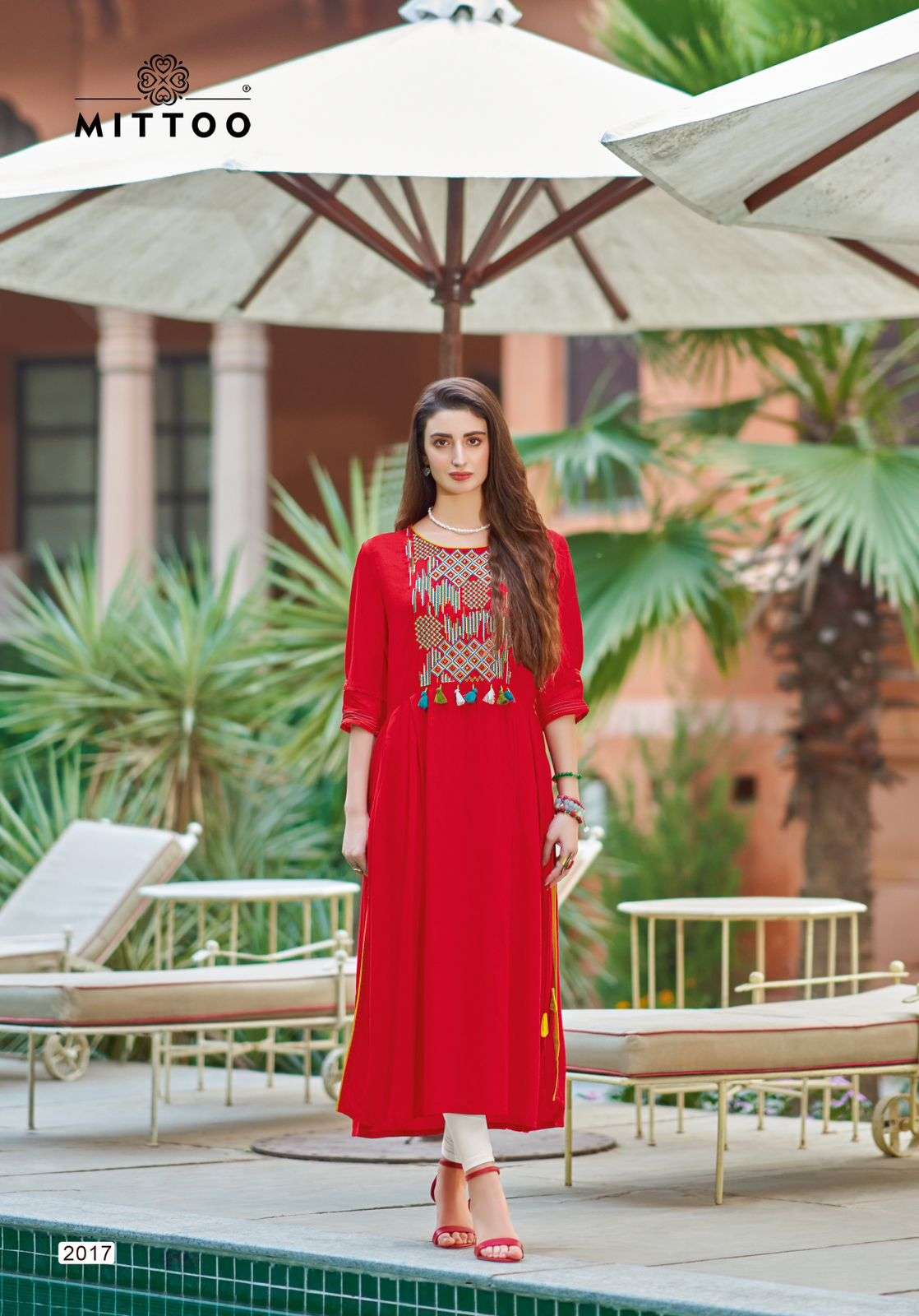 MULLBERRY HEAVY RAYON EMBROIDERY AND HANDWORK &LONG KURTI BY MITTOO BRAND 1005